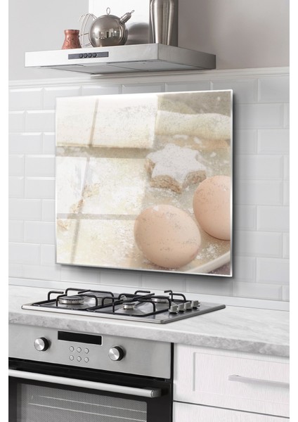 Ocak Arkası Cam Koruyucu Tezgah Ankastre Arkası Koruyucu |kurabiye ve Yumurta Desenli