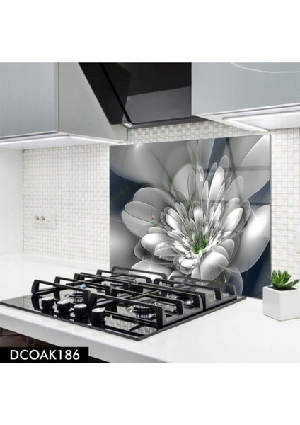 Cam Ocak Arkası Koruyucu | Çiçek Desenli