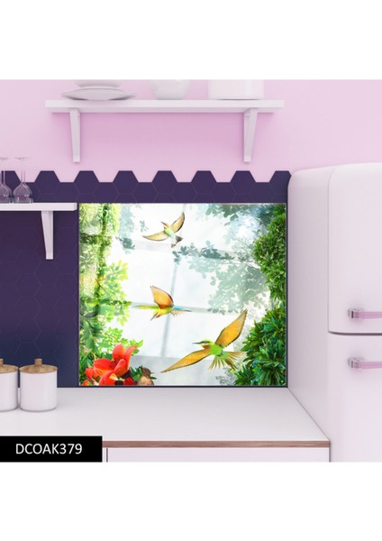 Cam Ocak Arkası Koruyucu Ankastre Arkası Koruyucu | Kuş modelleri