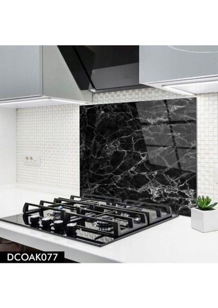 Cam Ocak Arkası Koruyucu | Siyah Mermer Desenli