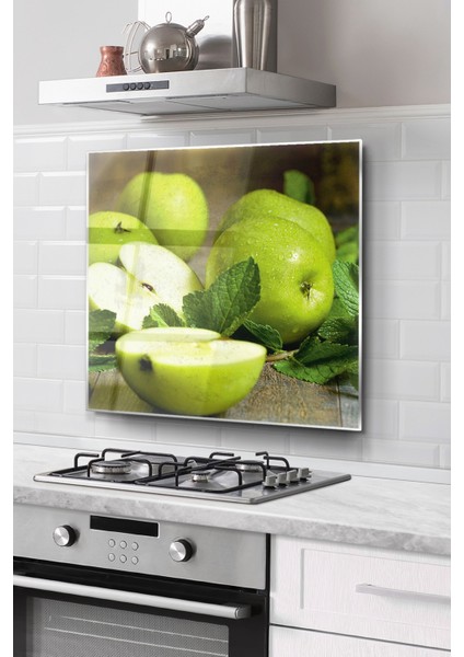 Ocak Arkası Cam Koruyucu Tezgah Ankastre Arkası Koruyucu | Elma Desenli