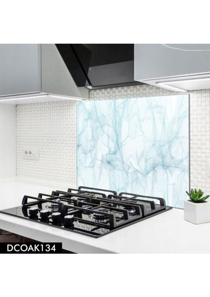 Cam Ocak Arkası Koruyucu | Mavi Dali Desenli