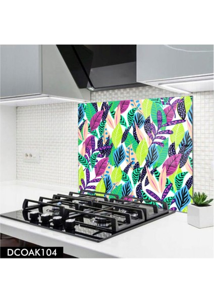 Cam Ocak Arkası Koruyucu | Renkli Yaprak Desenli
