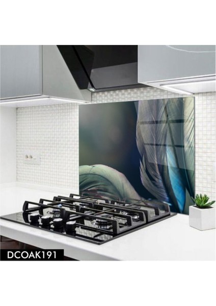 Kuş Tüyü Desenli Cam Ocak Arkası Koruyucu