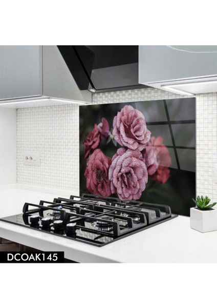 Cam Ocak Arkası Koruyucu | Gül Desenli