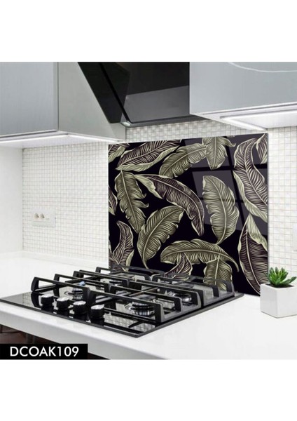 Cam Ocak Arkası Koruyucu Yaprak Desenli