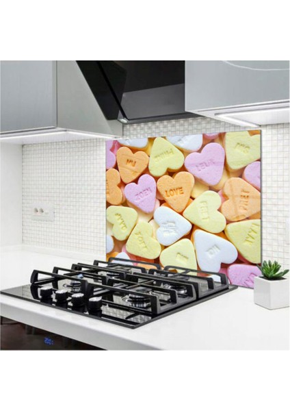 Cam Ocak Arkası Koruyucu | Kalpli Şeker Model