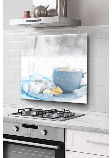 Ocak Arkası Cam Koruyucu Tezgah Ankastre Arkası Koruyucu | Kahve ve Kurabiye Desenli