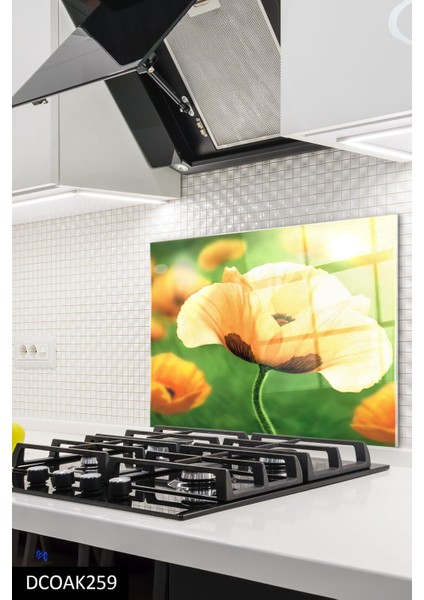 Cam Ocak Arkası Koruyucu | Çiçek