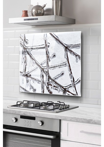 Ocak Arkası Cam Koruyucu Tezgah Ankastre Arkası Koruyucu | Dal Desenli