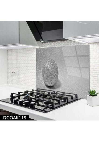 Cam Ocak Arkası Koruyucu | Gri Top Desenli