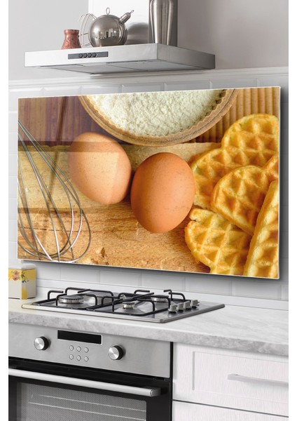 Ocak Arkası Cam Koruyucu Tezgah Ankastre Arkası Koruyucu | Yumurta ve Waffle Desenli