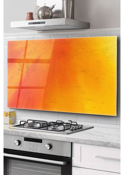 Ocak Arkası Cam Koruyucu Tezgah Ankastre Arkası Koruyucu | Turuncu Desenli