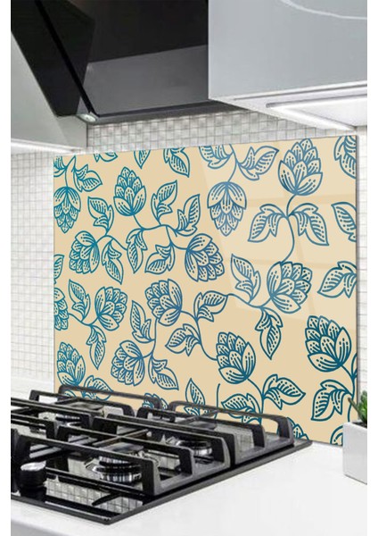 Ocak Arkası Koruyucu Ankastre Arkası Koruyucu Çiçek Cam