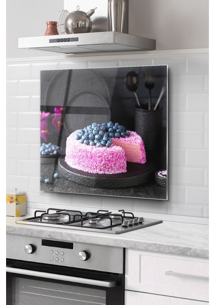 Ocak Arkası Cam Koruyucu Tezgah Ankastre Arkası Koruyucu | Yaban Mersinli Pasta