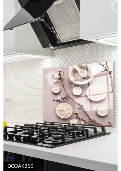 Cam Ocak Arkası Koruyucu | Çiçekli Dal