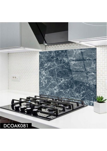 Cam Ocak Arkası Koruyucu | Mavi Mermer Desenli