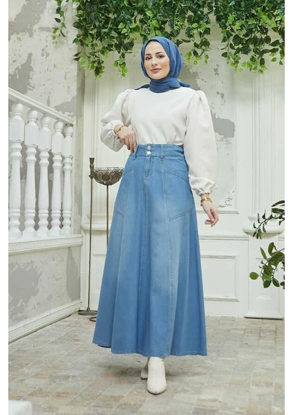 2195-DENIM  Mevlana Kot Etek Koyu Mavi