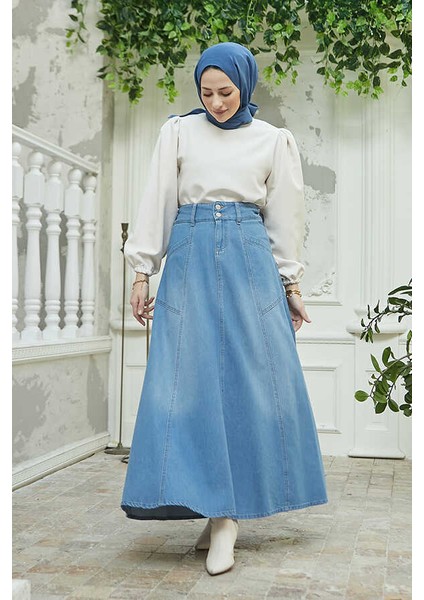 2195-DENIM Mevlana Kot Etek Koyu Mavi