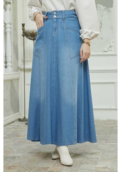 2195-DENIM Mevlana Kot Etek Koyu Mavi