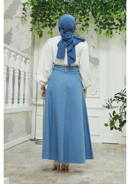 2195-DENIM Mevlana Kot Etek Koyu Mavi