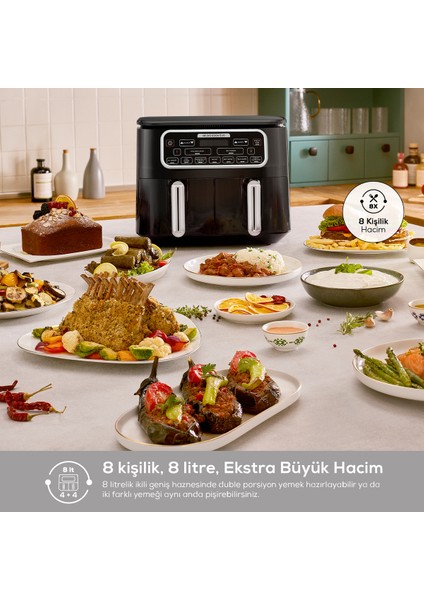 Air Pro Cook Duo Ev Yemeği Xxxl 4+4 Litre Airfryer Starlight 8 Kişilik