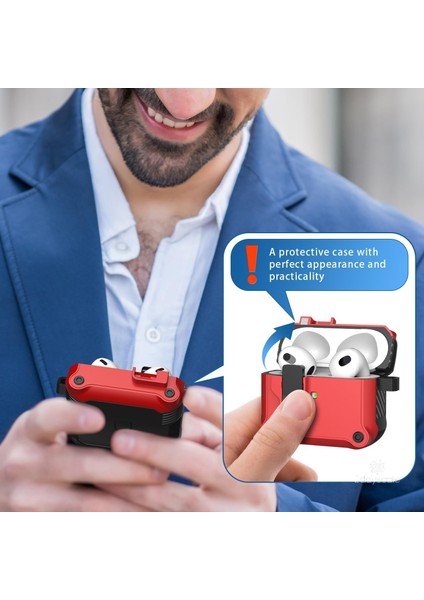 Tam Vücut Darbeye Dayanıklı Sert Kabuk, Emniyet Kilidi ile Airpdos'larla Uyumlu Bluetooth Kulaklık Kılıfı 3 (Yurt Dışından)