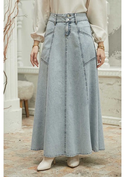 2195-DENIM  Mevlana Kot Etek Mavi