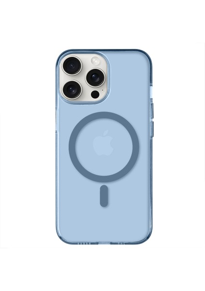 iPhone 13 Pro Magsafe Kablosuz Şarj Özellikli Mıknatıslı Mika Şeffaf Mavi Renkli Kılıf