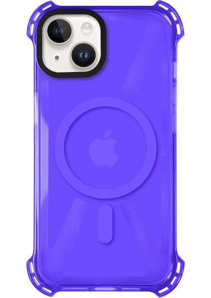iPhone 14 Plus Magsafe Kablosuz Şarj Özellikli Mıknatıslı Transparan Şeffaf Mor Renkli Kılıf
