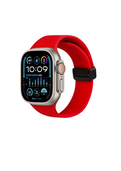 Watch Silikon Mıknatıslı Şık Sade Görünüm 38 40 41MM Uyumlu Saat Kordonu Kırmızı
