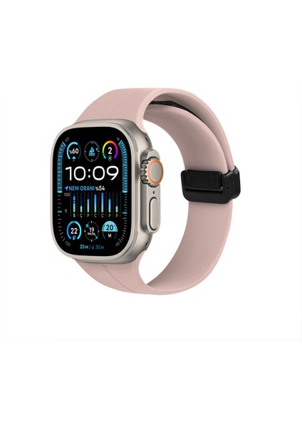 Watch Silikon Mıknatıslı Şık Sade Görünüm 42 44 45 49MM Uyumlu Saat Kordonu Pudra Pembe