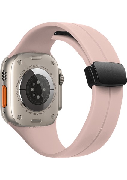 Watch Silikon Mıknatıslı Şık Sade Görünüm 42 44 45 49MM Uyumlu Saat Kordonu Pudra Pembe