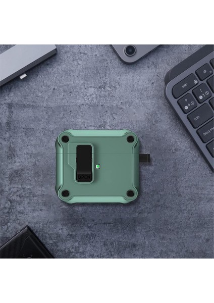 Air Pods 3. Nesil Tam Vücut Darbeye Dayanıklı Sert Kabuk Otomatik Mermi Kapağı Airpdos Pro 2 Için Güvenlik Kilidi Klipsli Ön LED Görünür (Yurt Dışından)