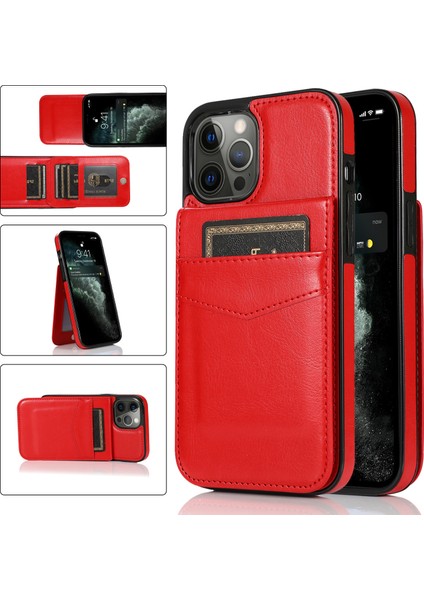 Düz Renk Deri Kılıf iPhone Kartı Için Crazy Horse Desen Koruyucu Kapak Braketi Anti-Şok ve Anti-Düşme (Yurt Dışından)