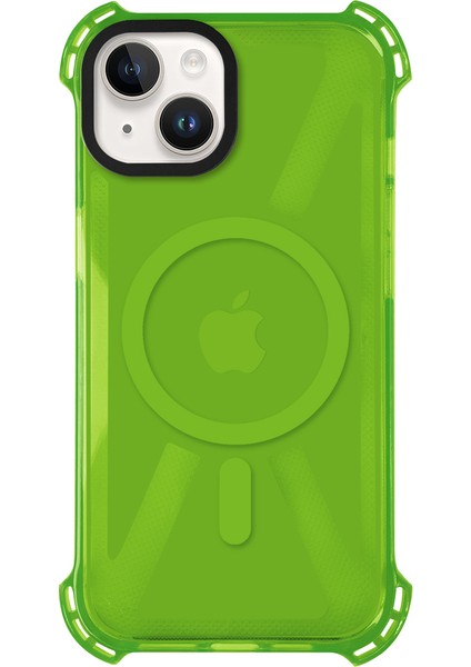 iPhone 14 Plus Magsafe Kablosuz Şarj Özellikli Mıknatıslı Transparan Şeffaf Yeşil Renkli Kılıf