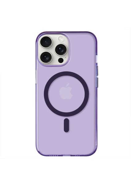 iPhone 14 Pro Max Magsafe Kablosuz Şarj Özellikli Mıknatıslı Mika Şeffaf Mor Renkli Kılıf