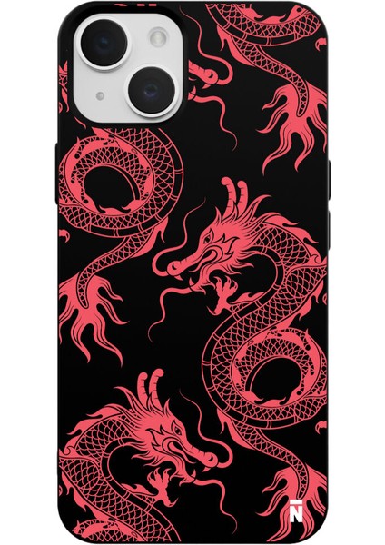 iPhone 15 Silikon Özel Tasarım Dragons Ejderha Figürü Siyah Renkli Telefon Kılıfı