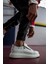 Bağcıklı Fermuarlı Cilt Deri Ortopedik Yüksek Taban Beyaz Erkek Günlük Sneaker Ayakkabı 1
