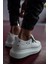 Bağcıklı Fermuarlı Cilt Deri Ortopedik Yüksek Taban Beyaz Erkek Günlük Sneaker Ayakkabı 5