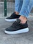 Özel Tasarım Malzeme Bağcıklı Rahat Taban Siyah Cilt Erkek Sneaker 4
