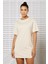 Sportswear Organic Cotton Short Sleve Dress Nakış Swooslu Bej Elbise 1