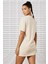 Sportswear Organic Cotton Short Sleve Dress Nakış Swooslu Bej Elbise 2
