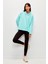 Düz Renk Uzun Kollu Polo Yaka Sweatshirt-Turkuaz 1