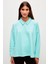 Düz Renk Uzun Kollu Polo Yaka Sweatshirt-Turkuaz 4
