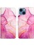 iPhone 15 Için Mermer Desenli Pu Deri Cüzdan Telefon Kılıfı - Hot Pink (Yurt Dışından) 3