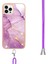 iPhone 15 Pro Için Crossbody Askı Ipi Mermer Desenli Telefon Kılıfı - Pembe (Yurt Dışından) 4