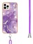 iPhone 15 Pro Için Crossbody Askı Ipi Mermer Desenli Telefon Kılıfı - Mor (Yurt Dışından) 4