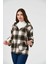 Tolga Saraçoğlu Oversize Kapüşonlu Kareli Kadın Ceket - 3/4 Kol 3