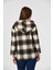 Tolga Saraçoğlu Oversize Kapüşonlu Kareli Kadın Ceket - 3/4 Kol 5